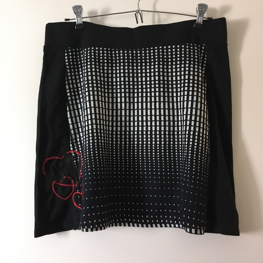 DESIGUAL Black + White Stretch Cotton Pull On Mini Skirt L